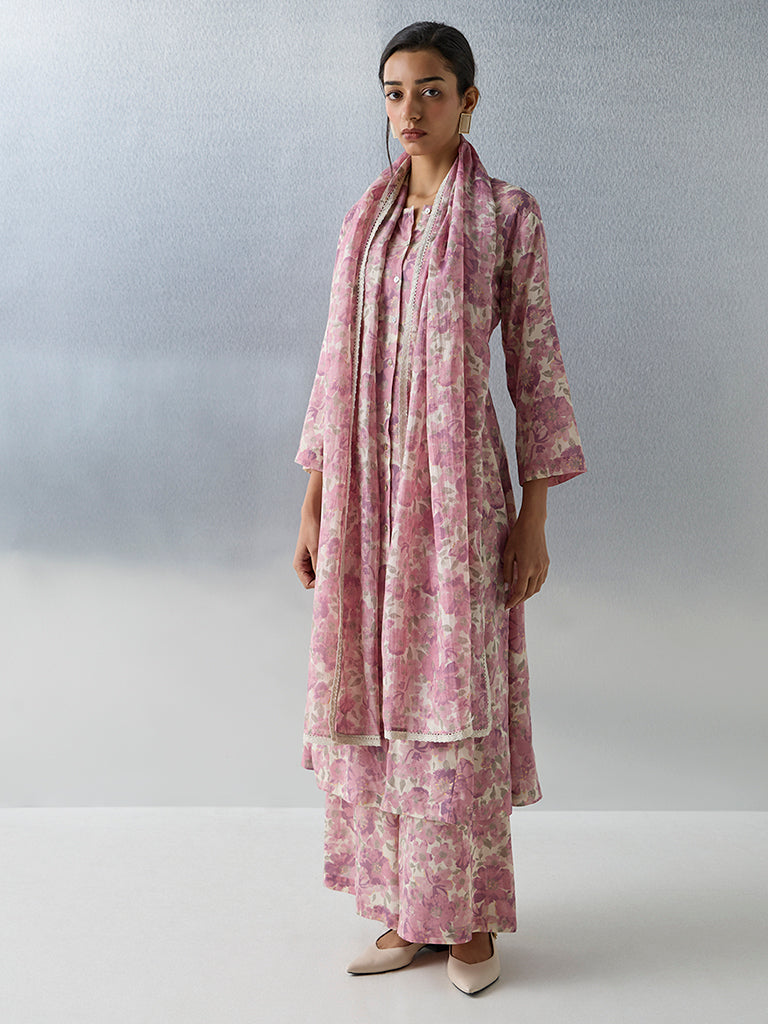 Zuba Pink Floral Detailed Palazzos