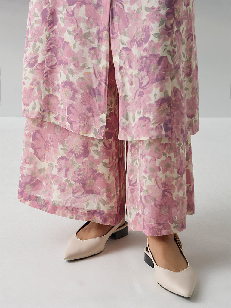 Zuba Pink Floral Detailed Palazzos