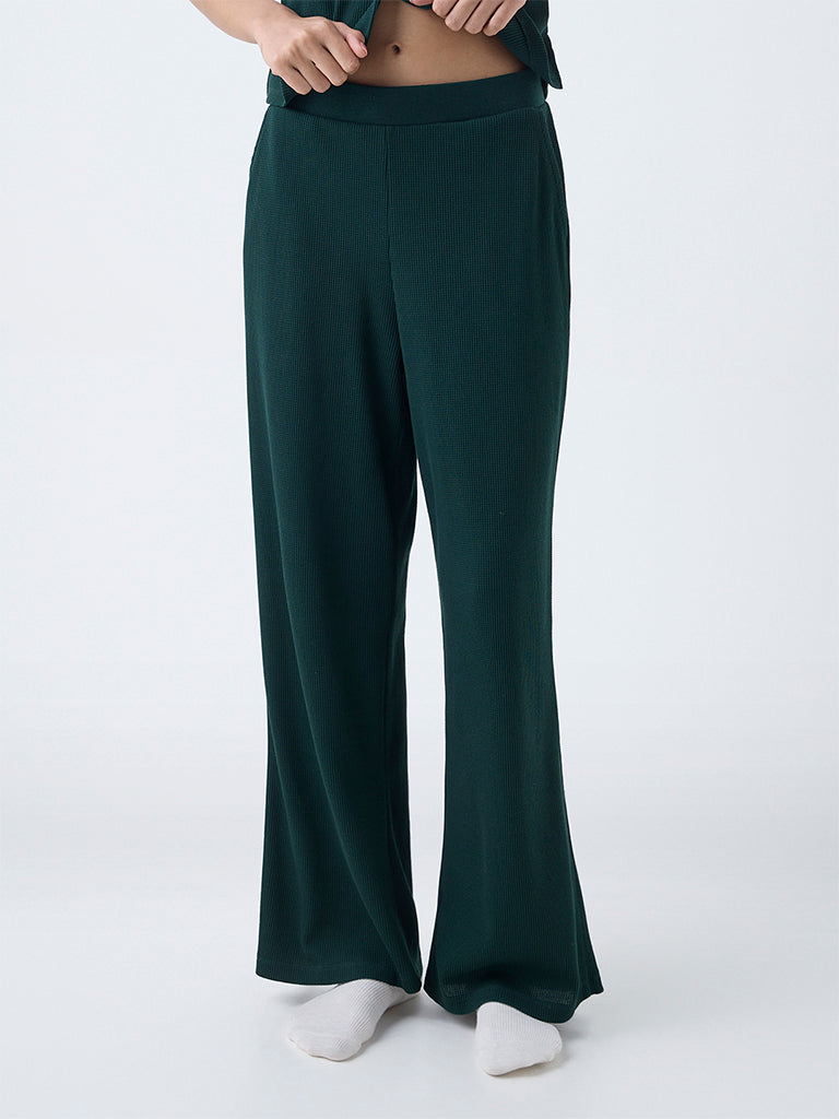 Superstar Green Waffle-Textured High-Rise Pants