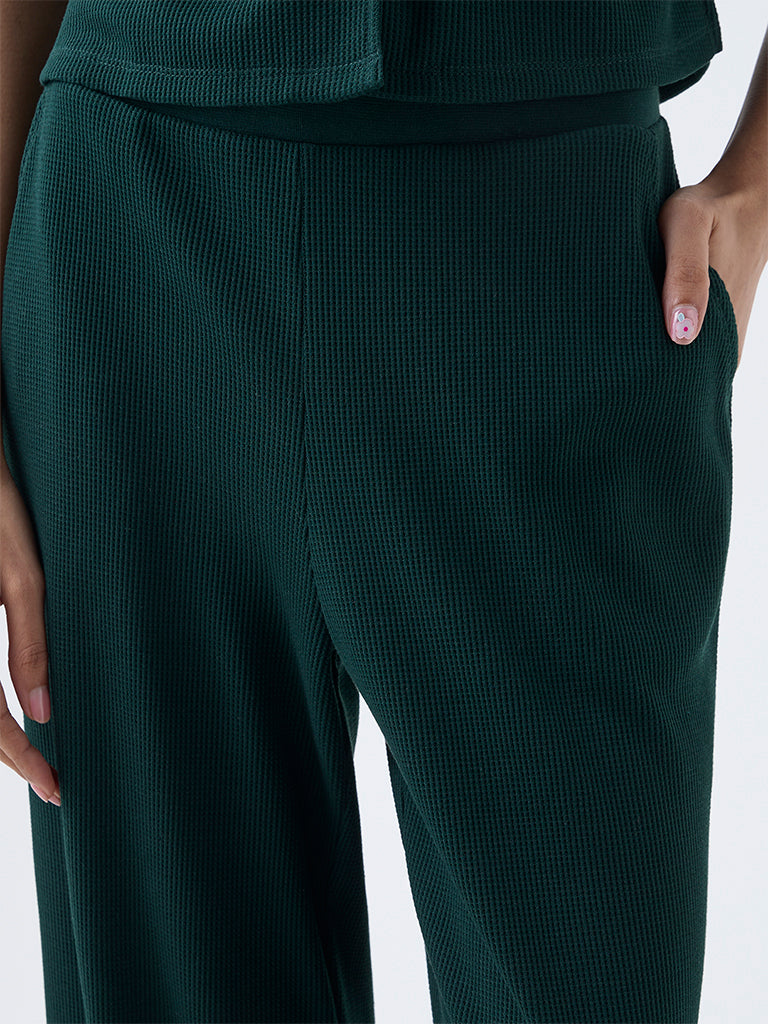 Superstar Green Waffle-Textured High-Rise Pants