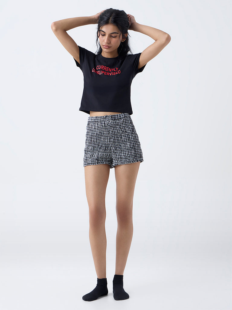 Superstar Black Typographic Cotton-Blend T-Shirt