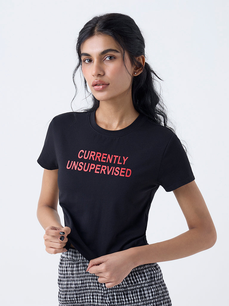 Superstar Black Typographic Cotton-Blend T-Shirt