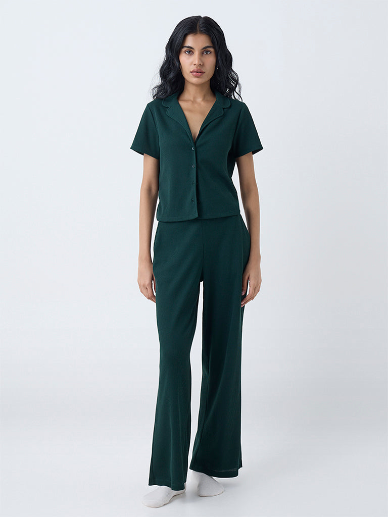 Superstar Green Waffle-Textured Shirt