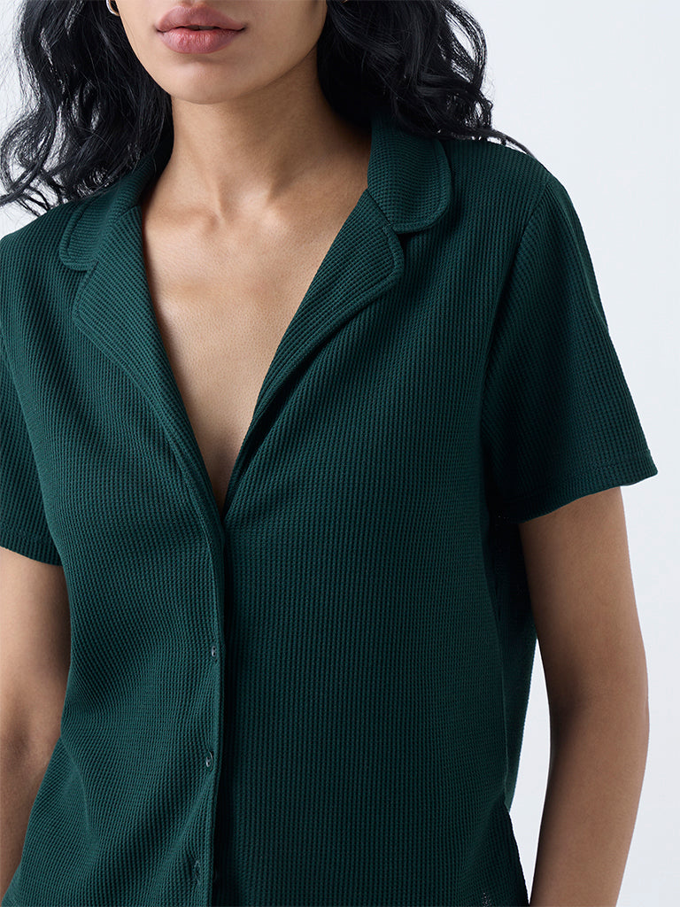 Superstar Green Waffle-Textured Shirt