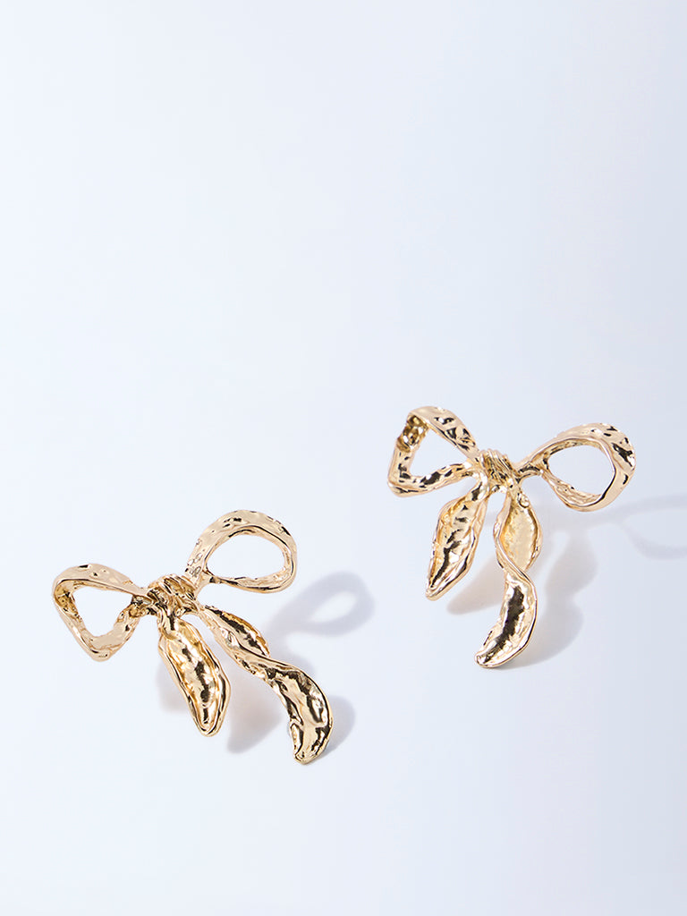 Westside Accessories Gold Textured Statement Bow Earrings