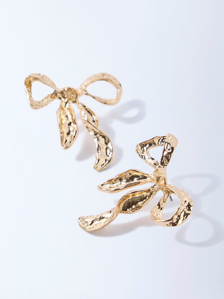 Westside Accessories Gold Textured Statement Bow Earrings