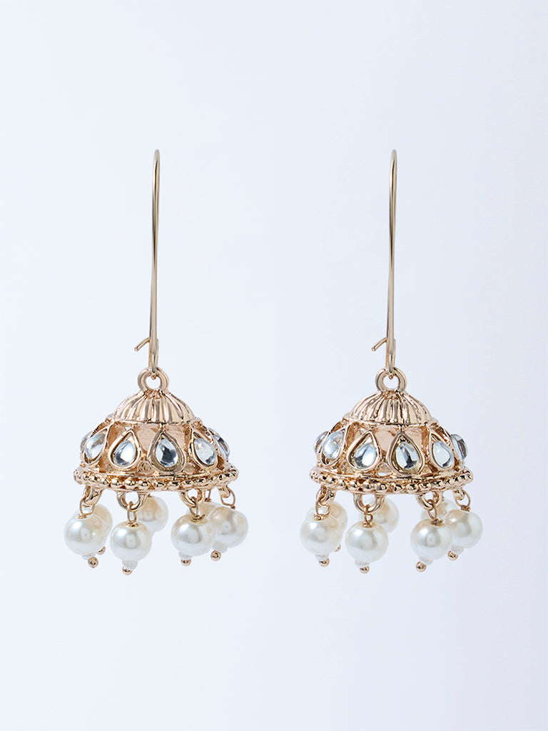 Westside Accessories Gold Pearl-Detailed Jhumka Earrings