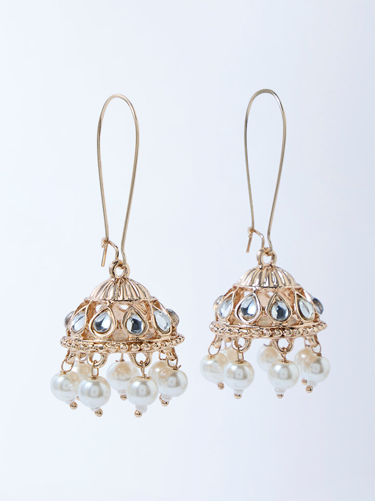 Westside Accessories Gold Pearl-Detailed Jhumka Earrings