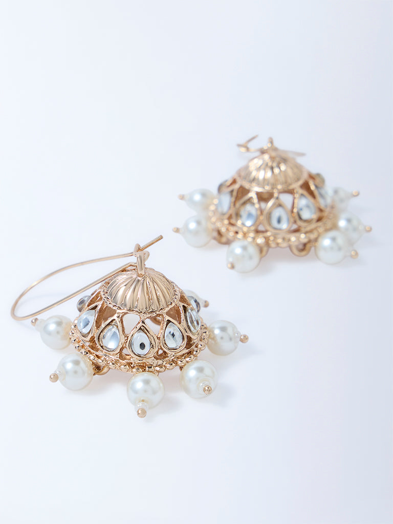 Westside Accessories Gold Pearl-Detailed Jhumka Earrings