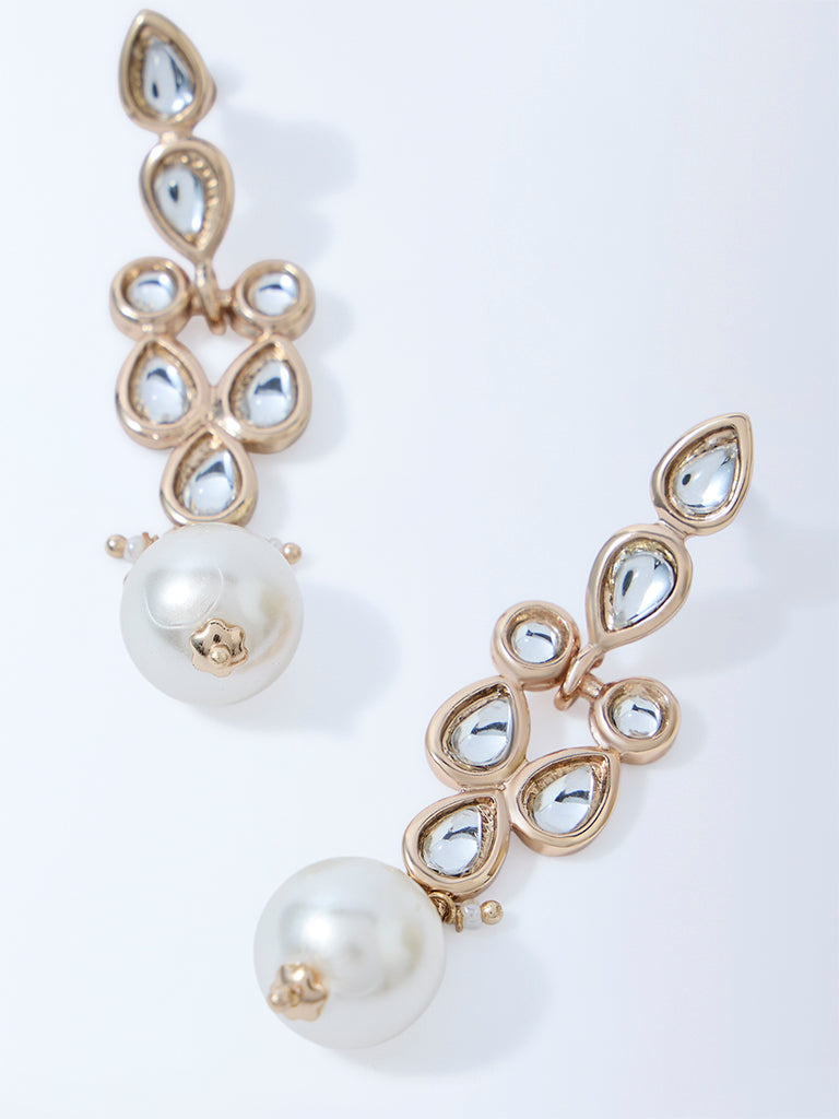Westside Accessories Gold Stone and Pearl Detailed Dangler Earrings