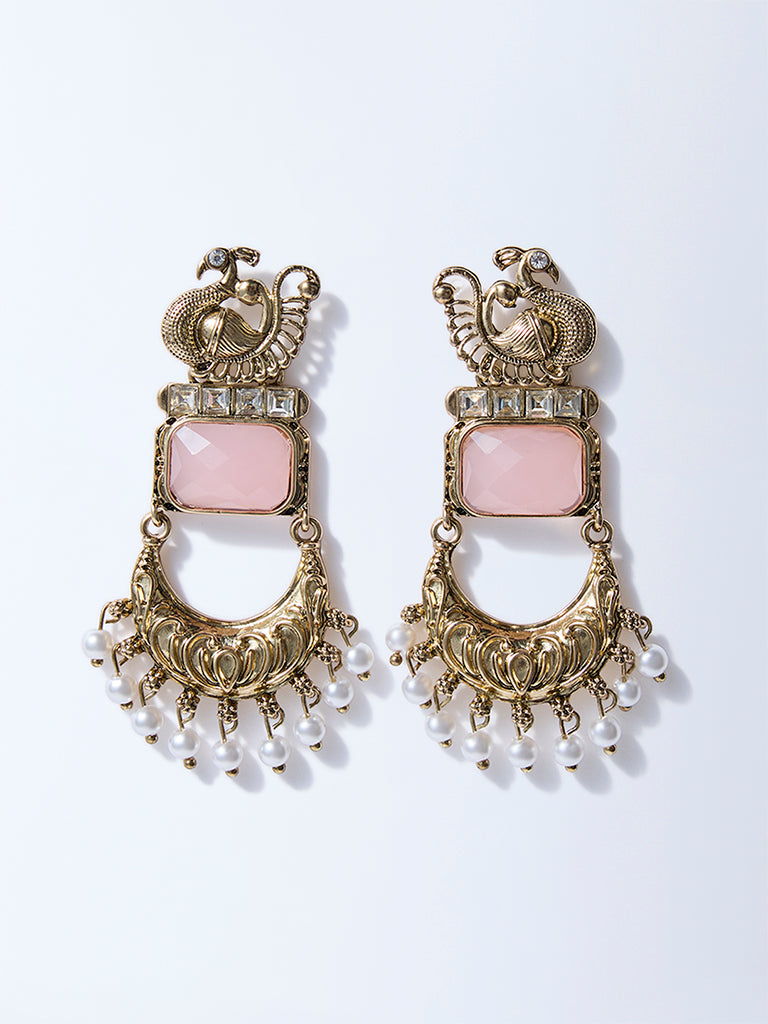 Westside Accessories Gold and Pink Pearlescent Dangler Earrings