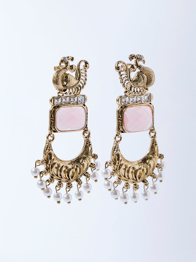 Westside Accessories Gold and Pink Pearlescent Dangler Earrings