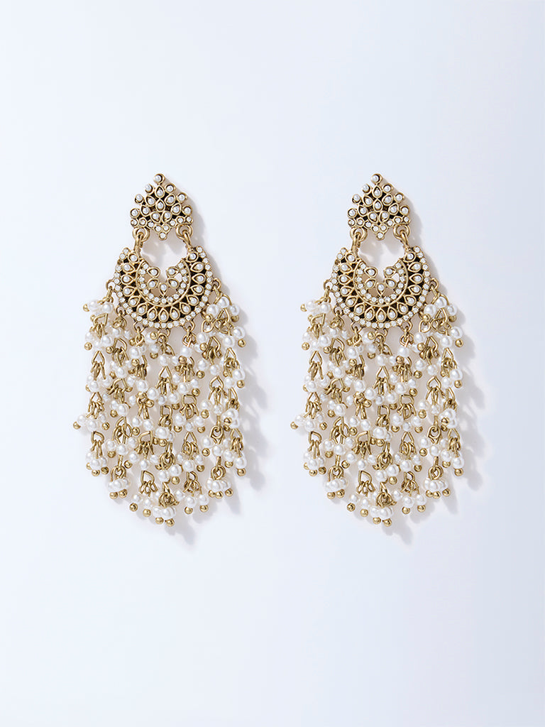 Westside Accessories Gold and White Pearlescent Jhumka Earrings