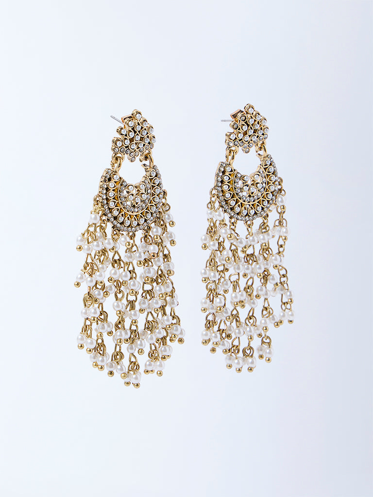 Westside Accessories Gold and White Pearlescent Jhumka Earrings