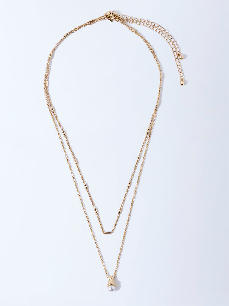 Westside Accessories Gold Pearl Pendant and Chain Necklace - Pack of 2