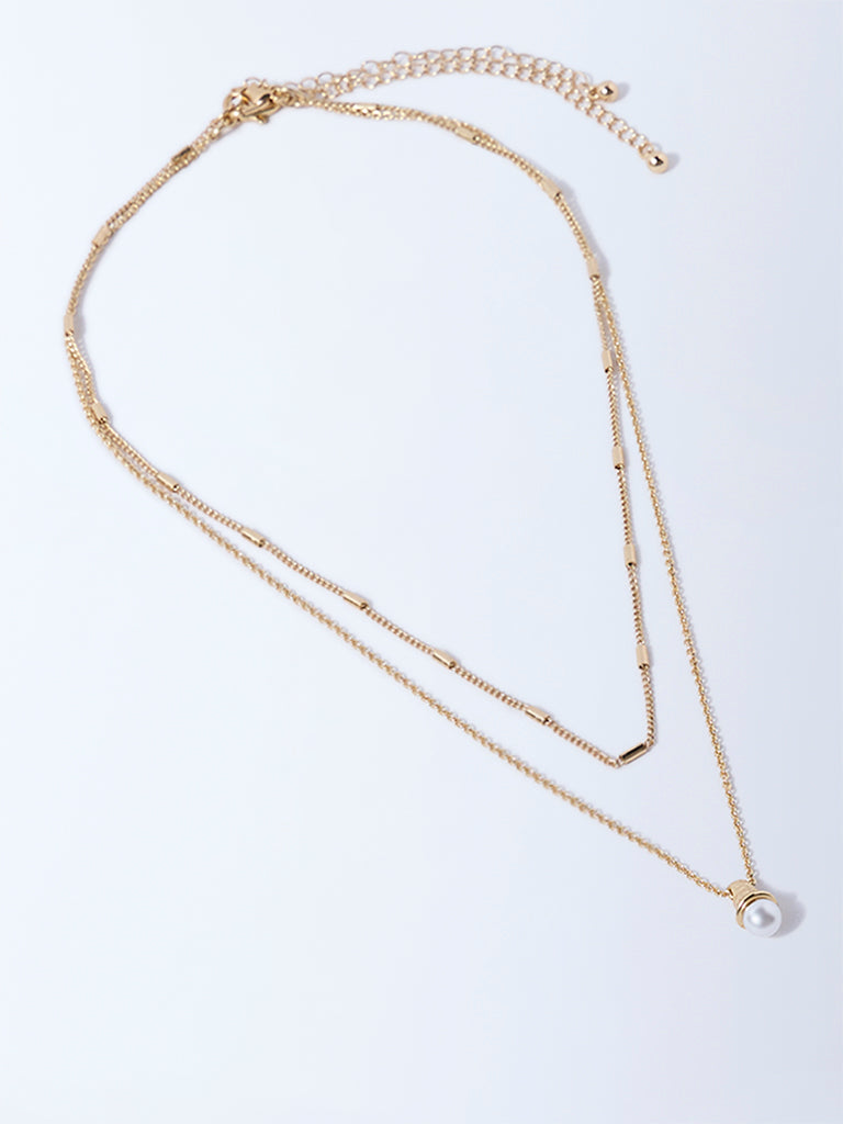 Westside Accessories Gold Pearl Pendant and Chain Necklace - Pack of 2