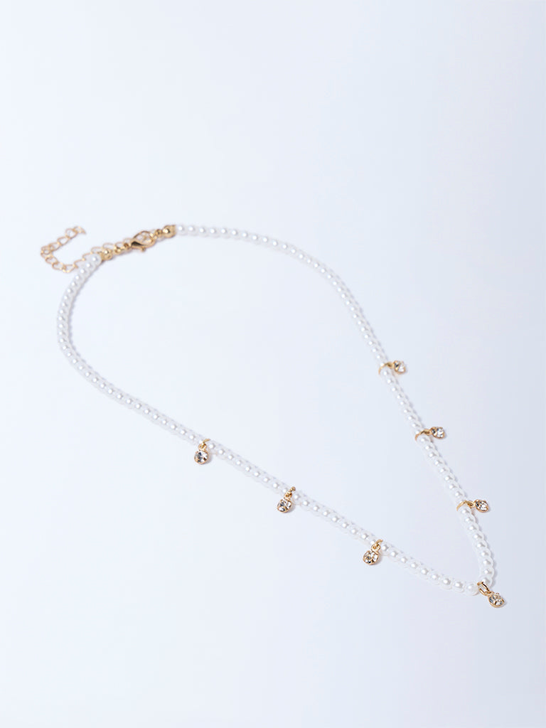 Westside Accessories White Pearlescent and Diamante Necklace