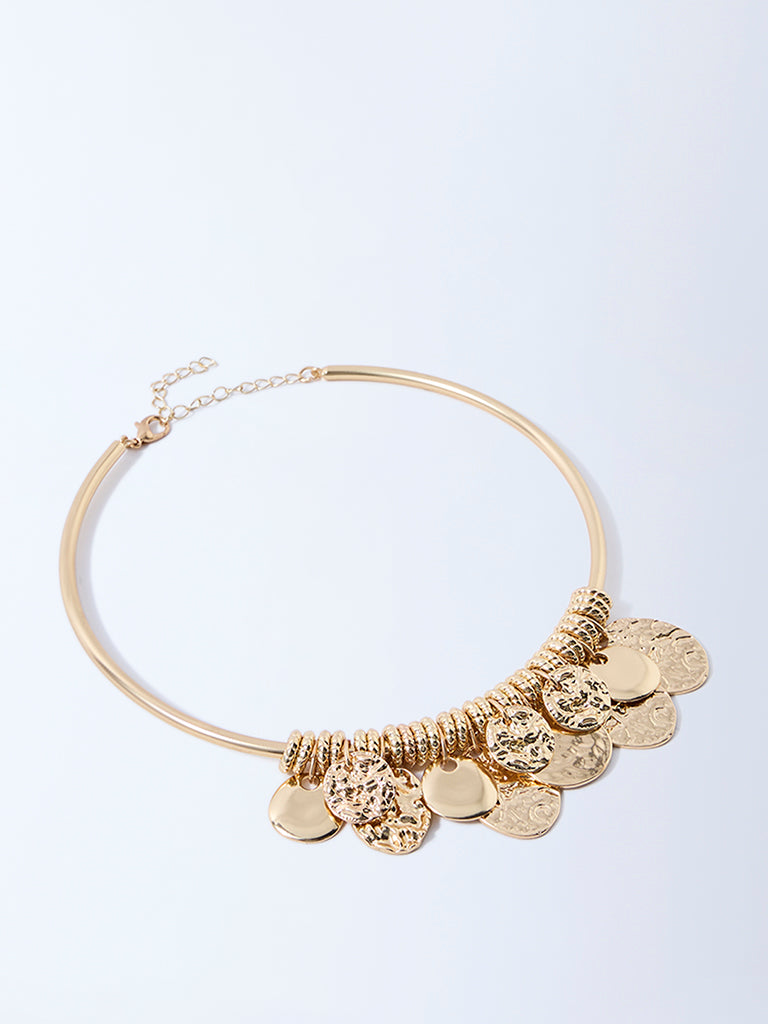 Westside Accessories Gold Molten Coins Statement Necklace