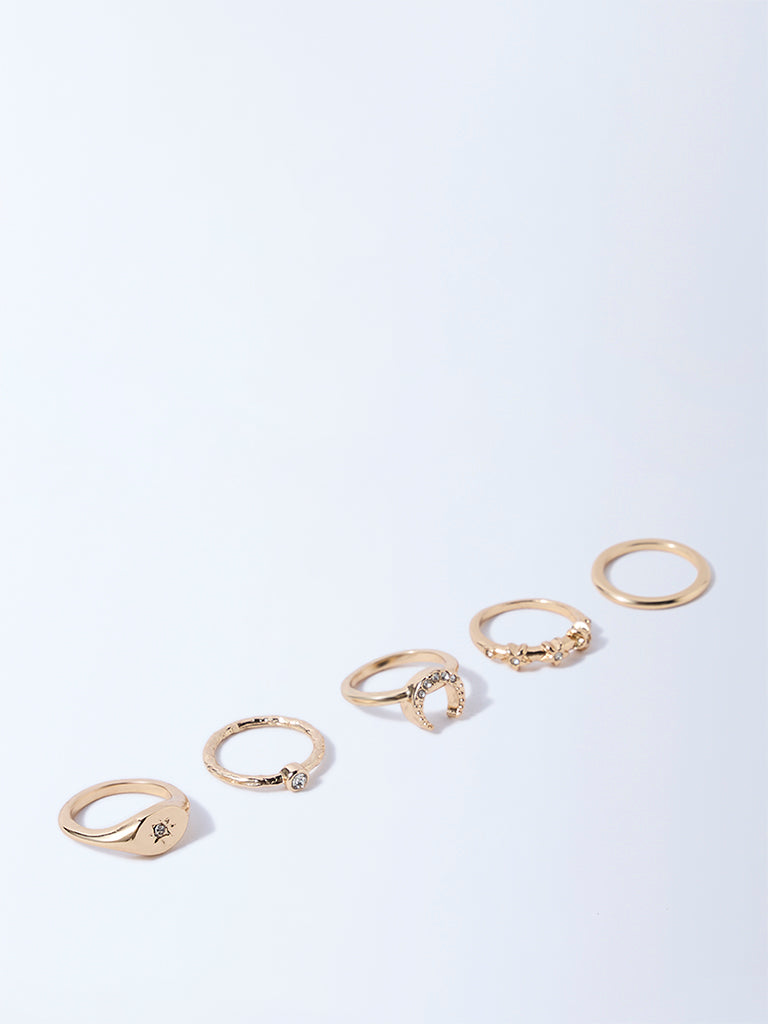 Westside Accessories Gold Assorted Celestial Rings - Pack of 5