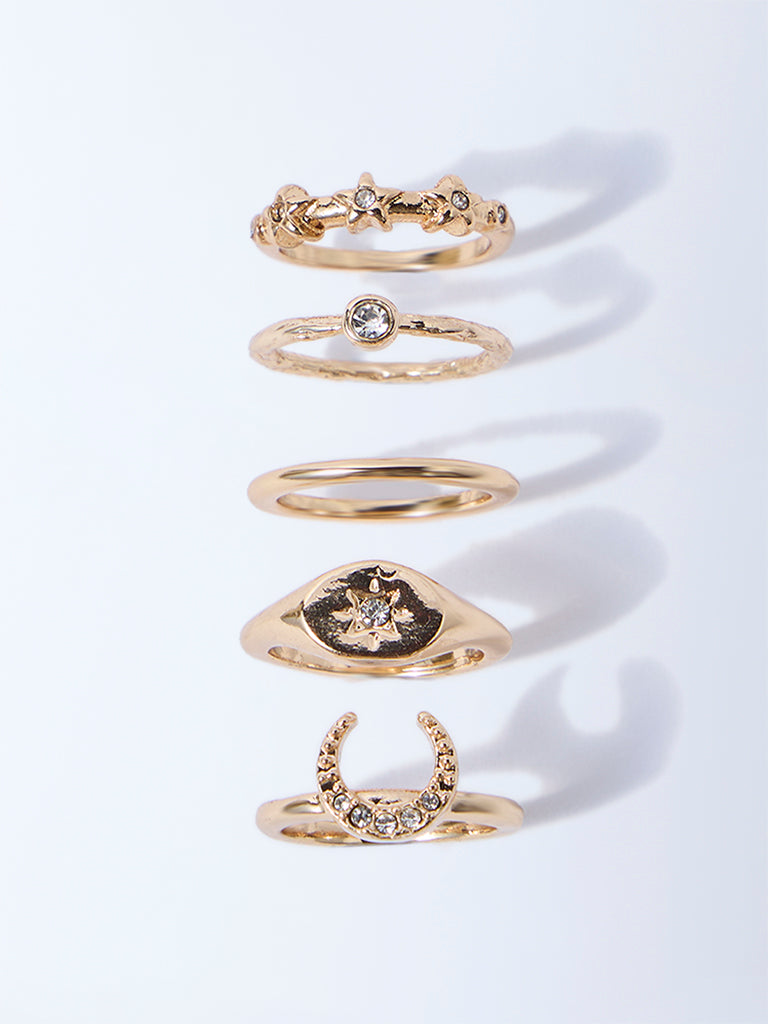 Westside Accessories Gold Assorted Celestial Rings - Pack of 5