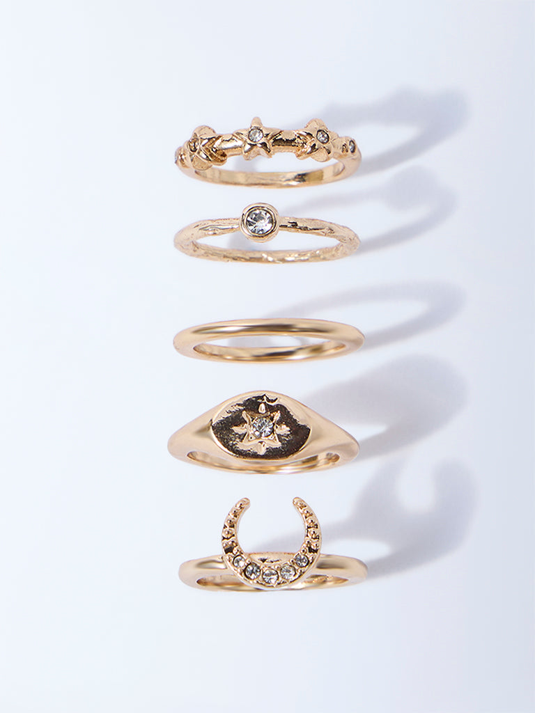 Westside Accessories Gold Assorted Celestial Rings - Pack of 5