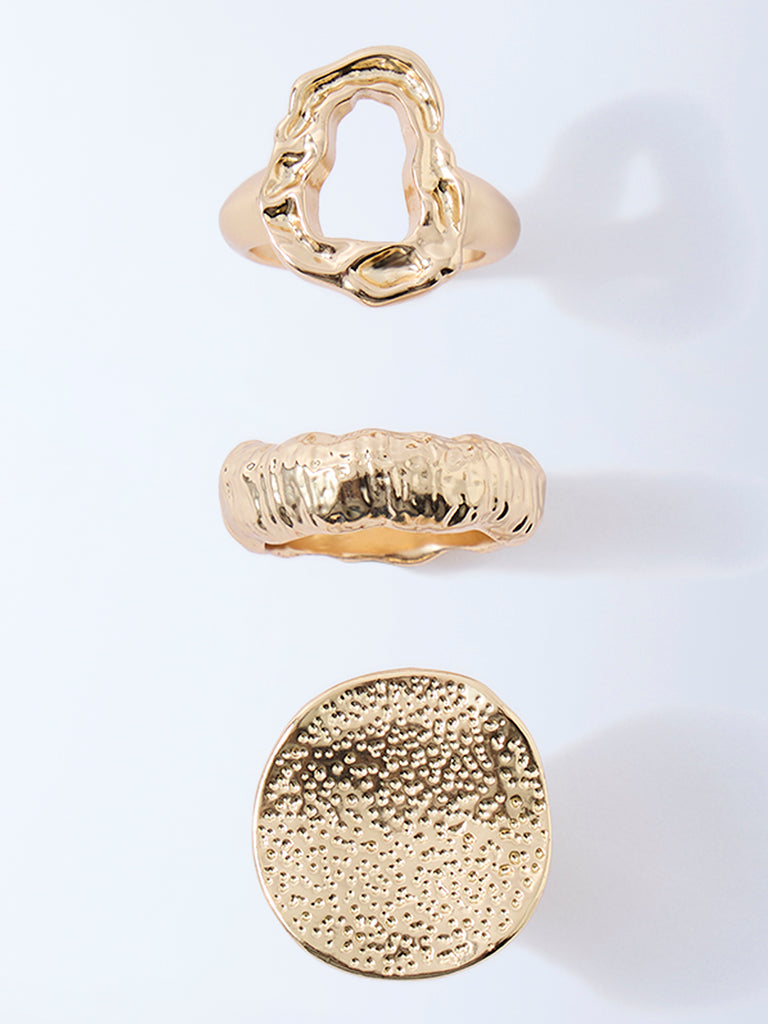 Westside Accessories Gold Textured Statement Rings - Pack of 3
