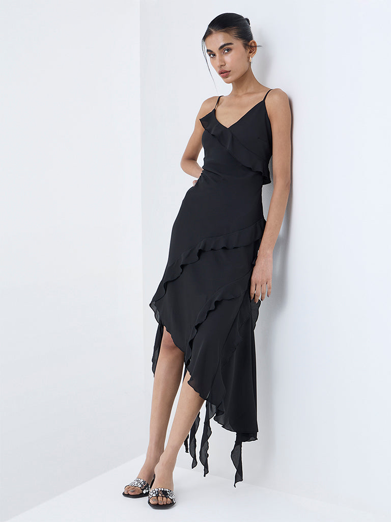 Nuon Black Ruffled Asymmetrical Dress
