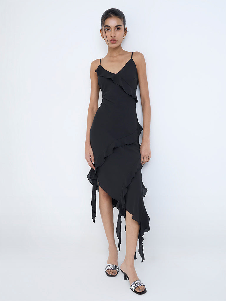 Nuon Black Ruffled Asymmetrical Dress