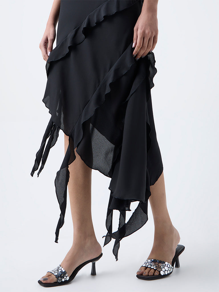 Nuon Black Ruffled Asymmetrical Dress