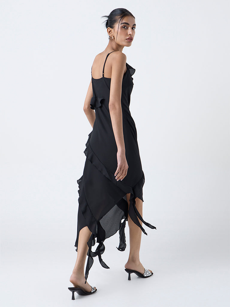 Nuon Black Ruffled Asymmetrical Dress