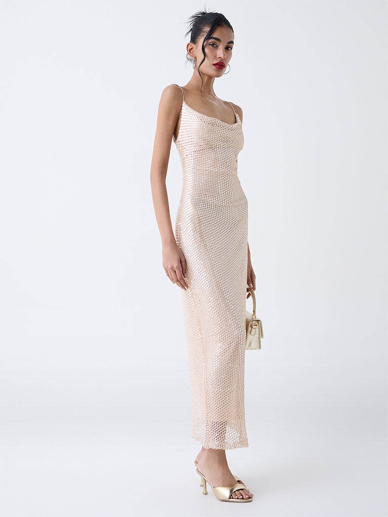 Nuon Gold Embellished Party Bodycon Dress