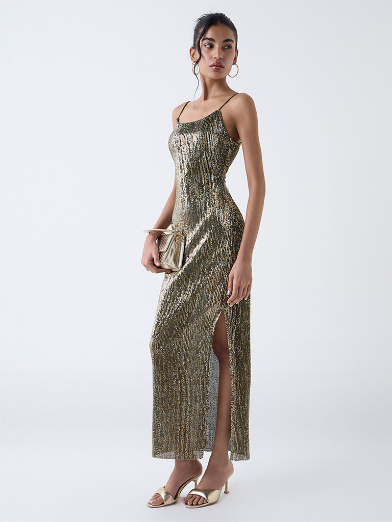 Nuon Olive Sequin Embellished Party Bodycon Dress