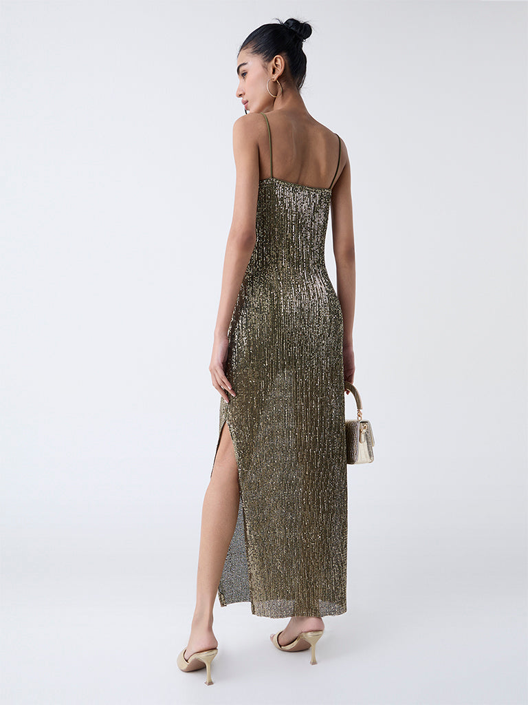 Nuon Olive Sequin Embellished Party Bodycon Dress