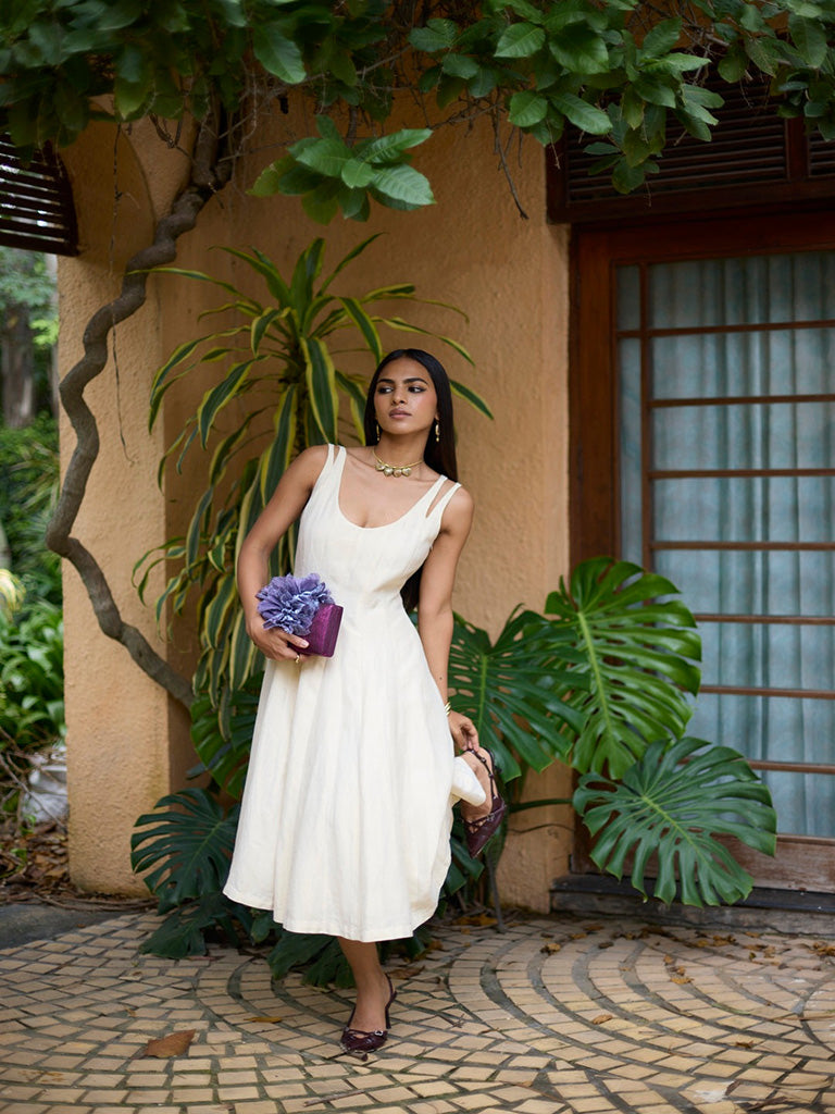 Solid Ivory Midi Dress