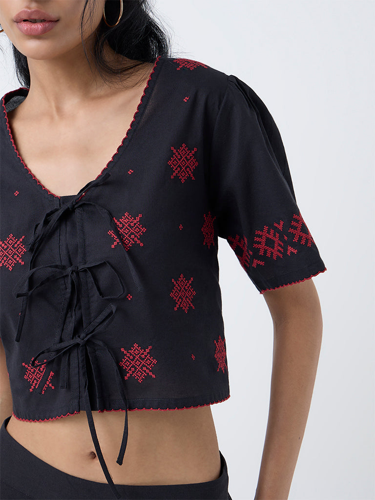 Bombay Paisley Black Embroidered Cotton Top