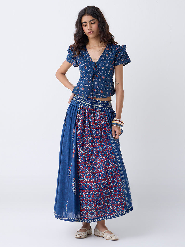 Bombay Paisley Blue Printed Cotton Top