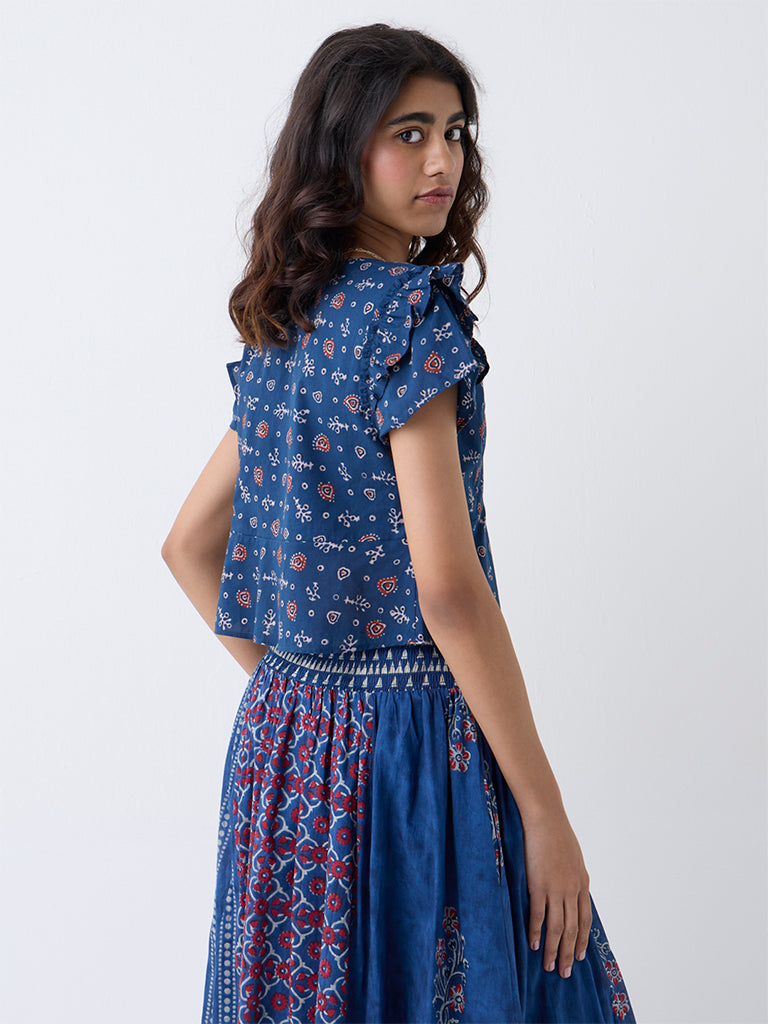Bombay Paisley Blue Printed Cotton Top