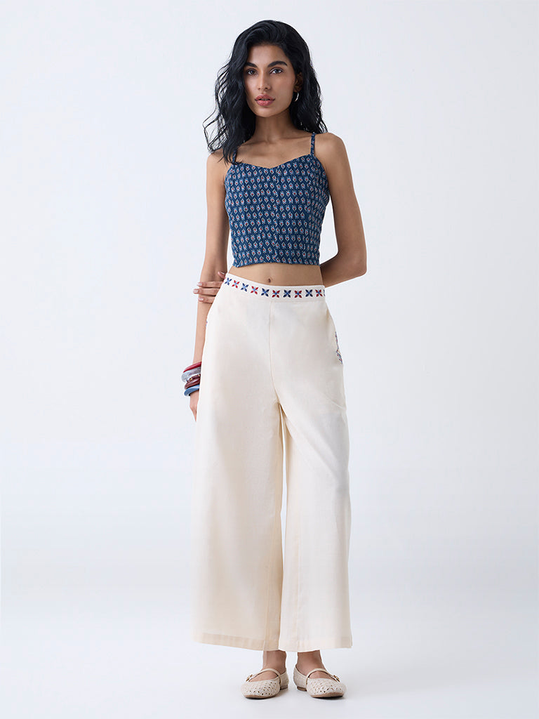 Bombay Paisley Blue Printed Cotton-Blend Top