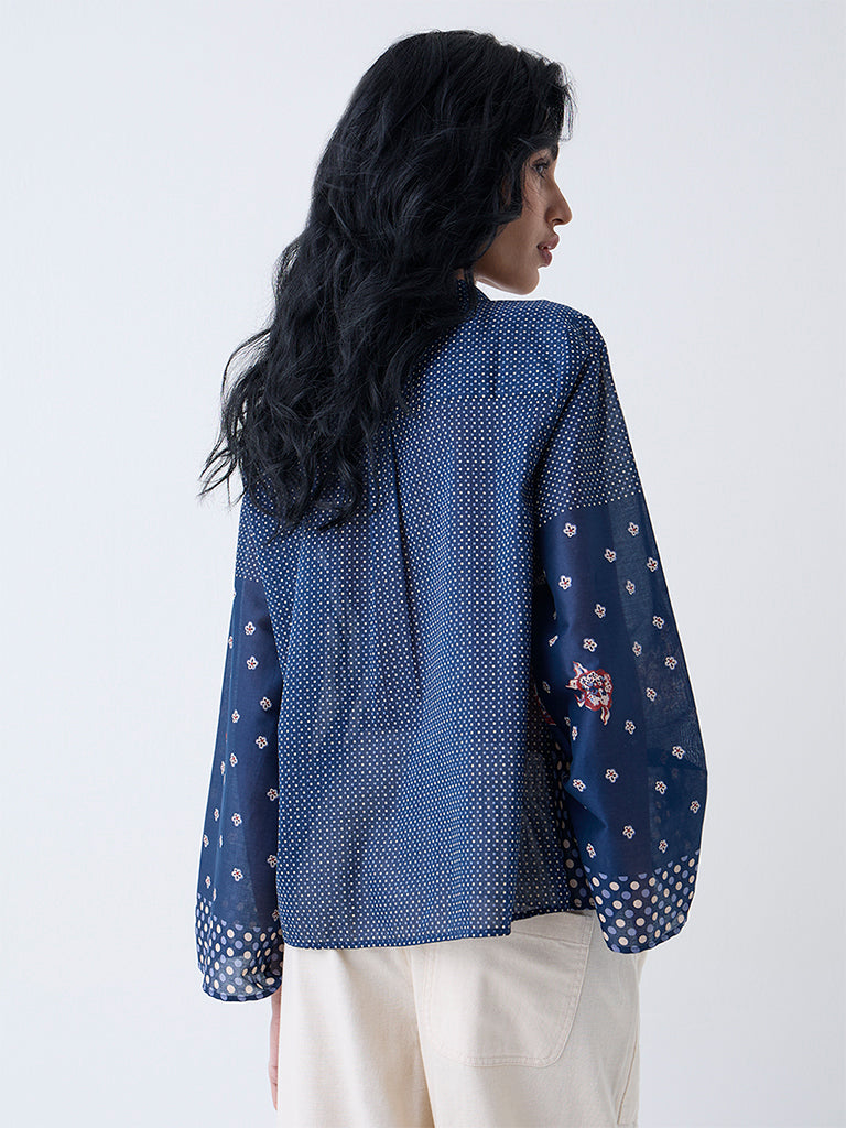 Bombay Paisley Dark Blue Badla Printed Cotton Shirt