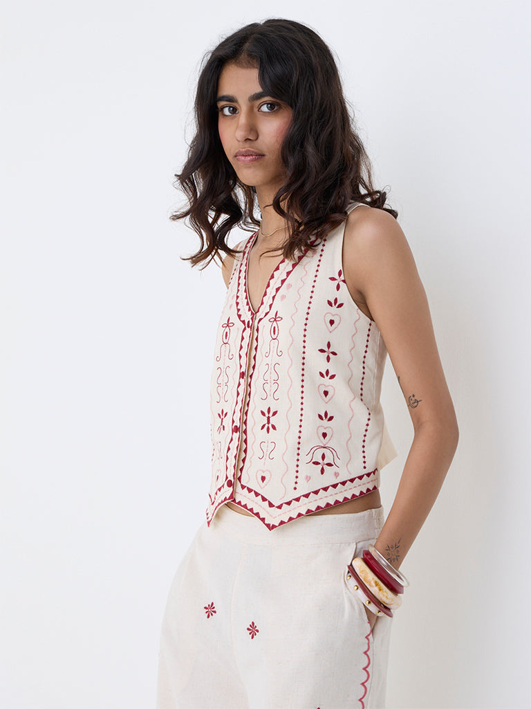 Bombay Paisley Off-White Cotton-Blend Waistcoat
