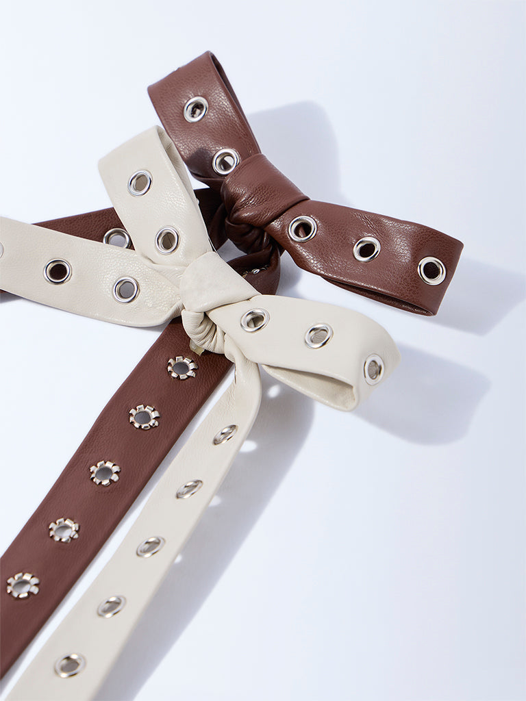 Westside Accessories Beige and Brown Bow Clips - Pack of 2