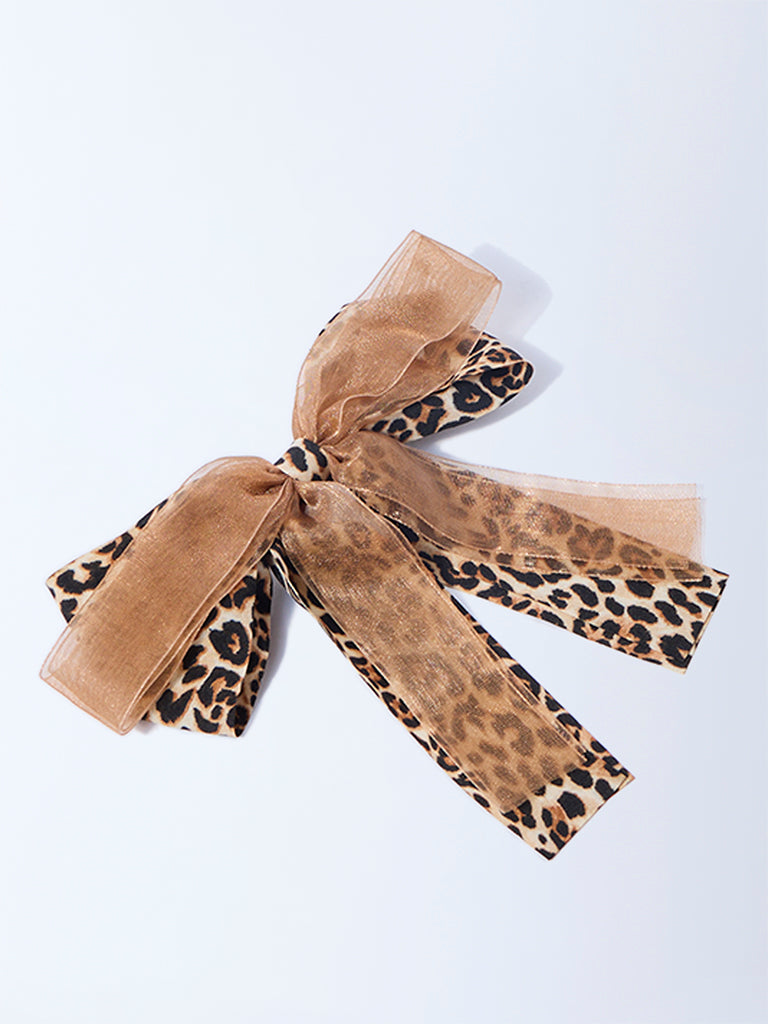 Westside Accessories Brown Animal Printed Bow Clip