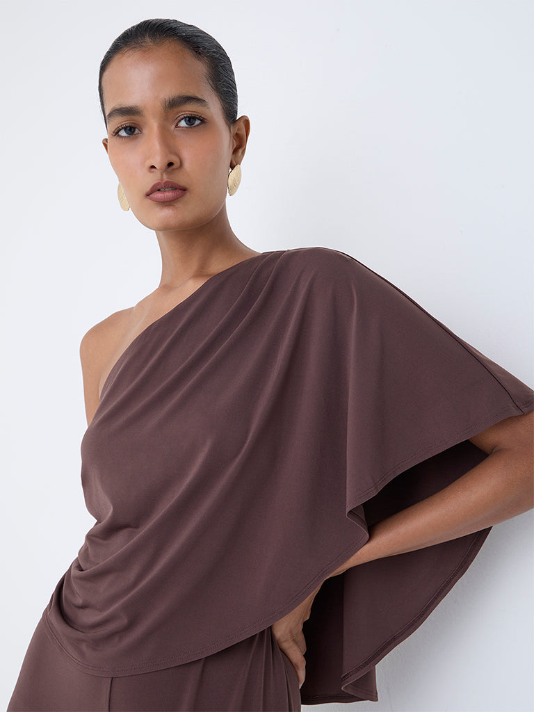 Wardrobe Brown One-Shoulder Jumpsuit