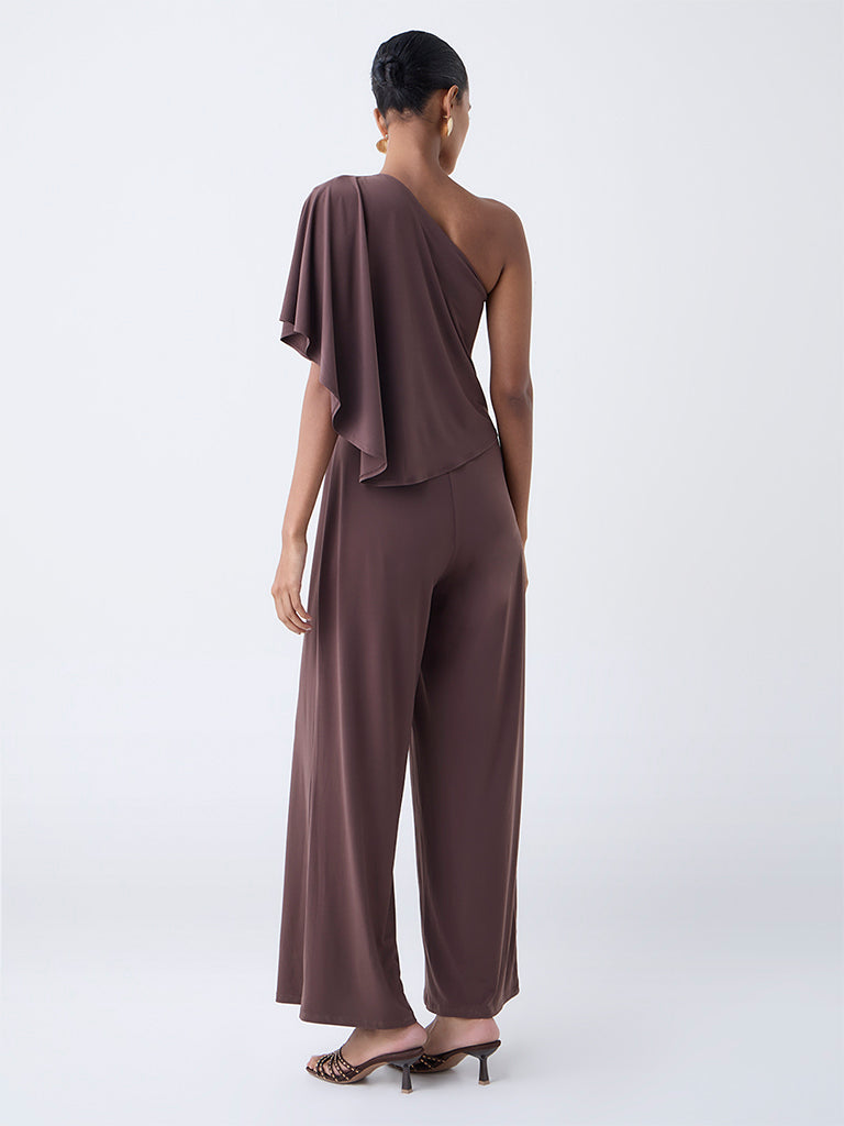 Wardrobe Brown One-Shoulder Jumpsuit