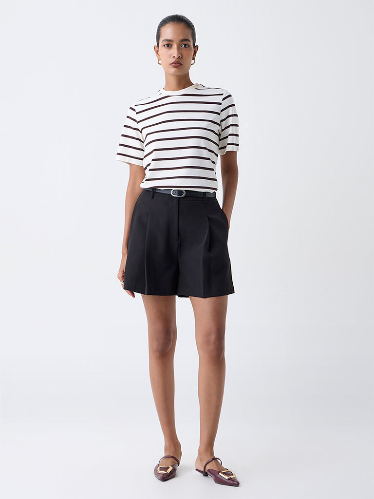 Wardrobe Cream Stripe Pattern Cotton T-Shirt