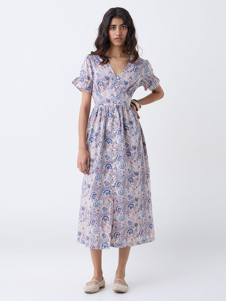 Bombay Paisley Pink Floral Cotton A-Line Dress