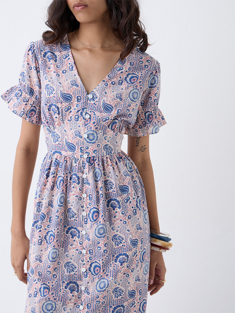 Bombay Paisley Pink Floral Cotton A-Line Dress