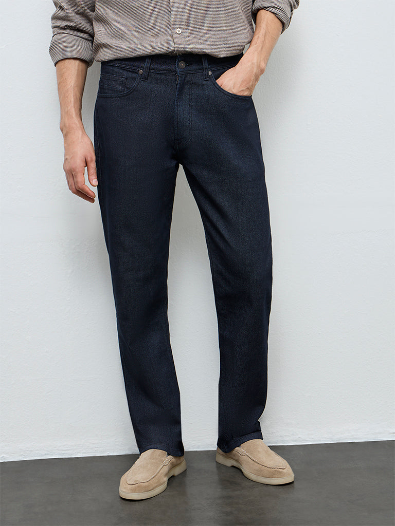 Ascot Dark Blue Relaxed-Fit Mid-Rise Cotton-Blend Jeans