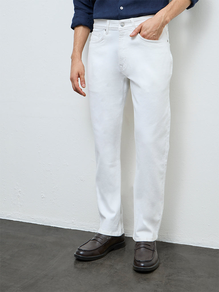 Ascot White Relaxed-Fit Mid-Rise Jeans