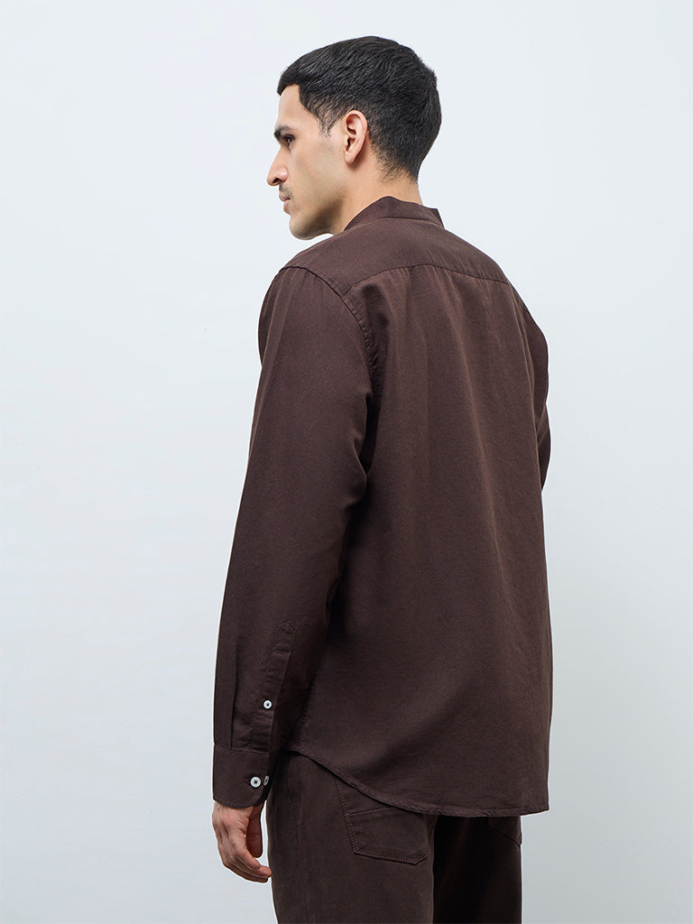 Ascot Dark Brown Solid Relaxed-Fit Shirt